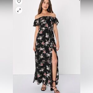 Lulu’s Black Floral Print Off-the-Shoulder Dress